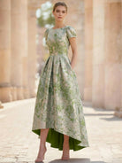A-Line Floral Jacquard Short-Sleeve Cocktail Dress