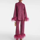 Relaxed Sequin Set with Feather Trim