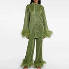 Relaxed Sequin Set with Feather Trim