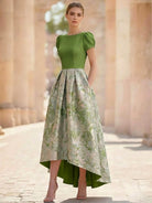A-Line Floral Jacquard Short-Sleeve Cocktail Dress