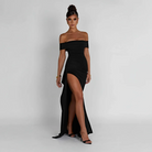 Off-Shoulder Maxi Dress with Slit