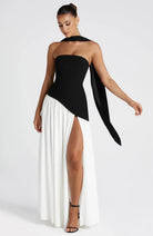 Fitted Corset Maxi Dress with Scarf Detail and Slit