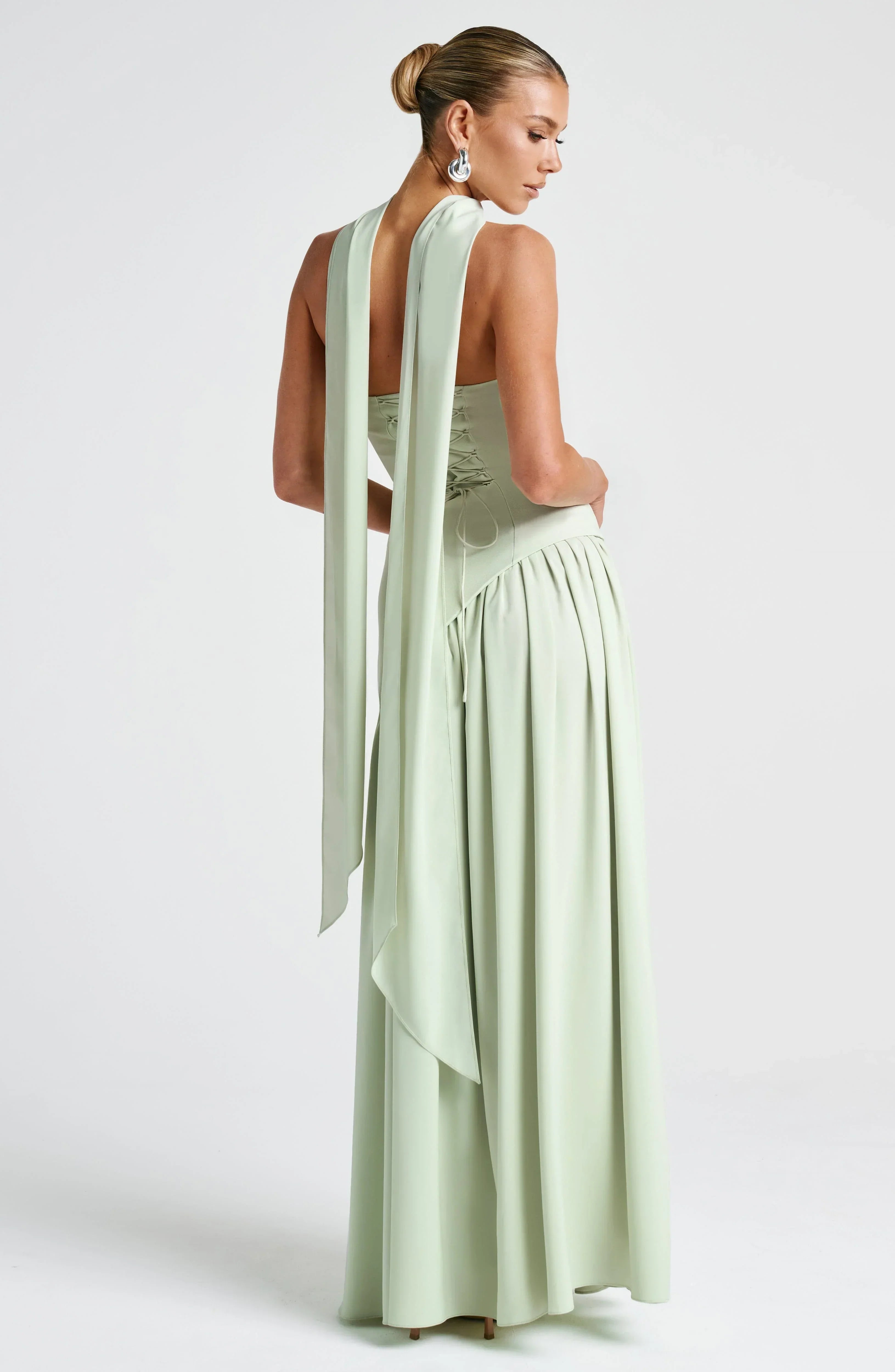 Fitted Corset Maxi Dress with Scarf Detail and Slit