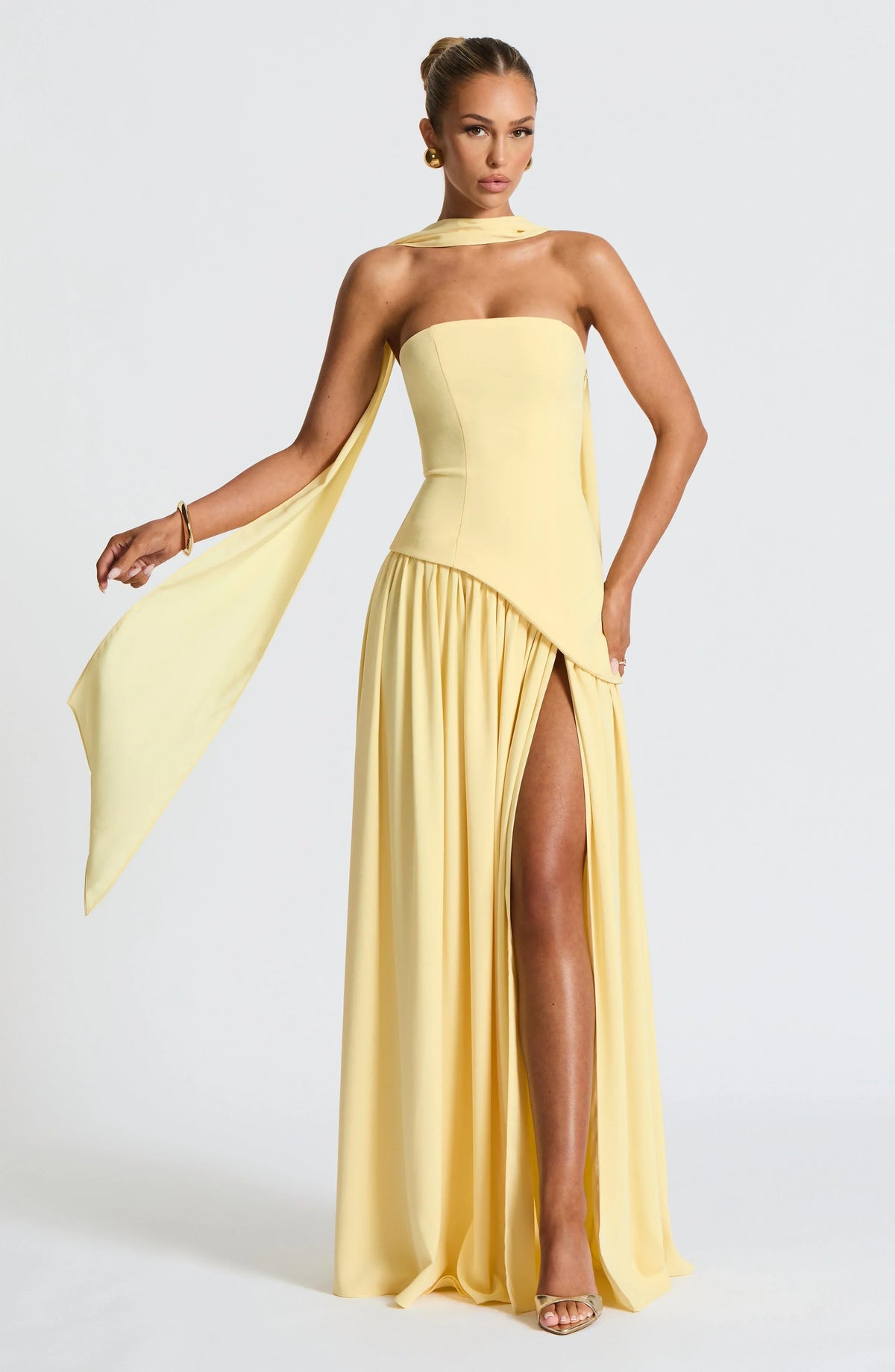 Fitted Corset Maxi Dress with Scarf Detail and Slit