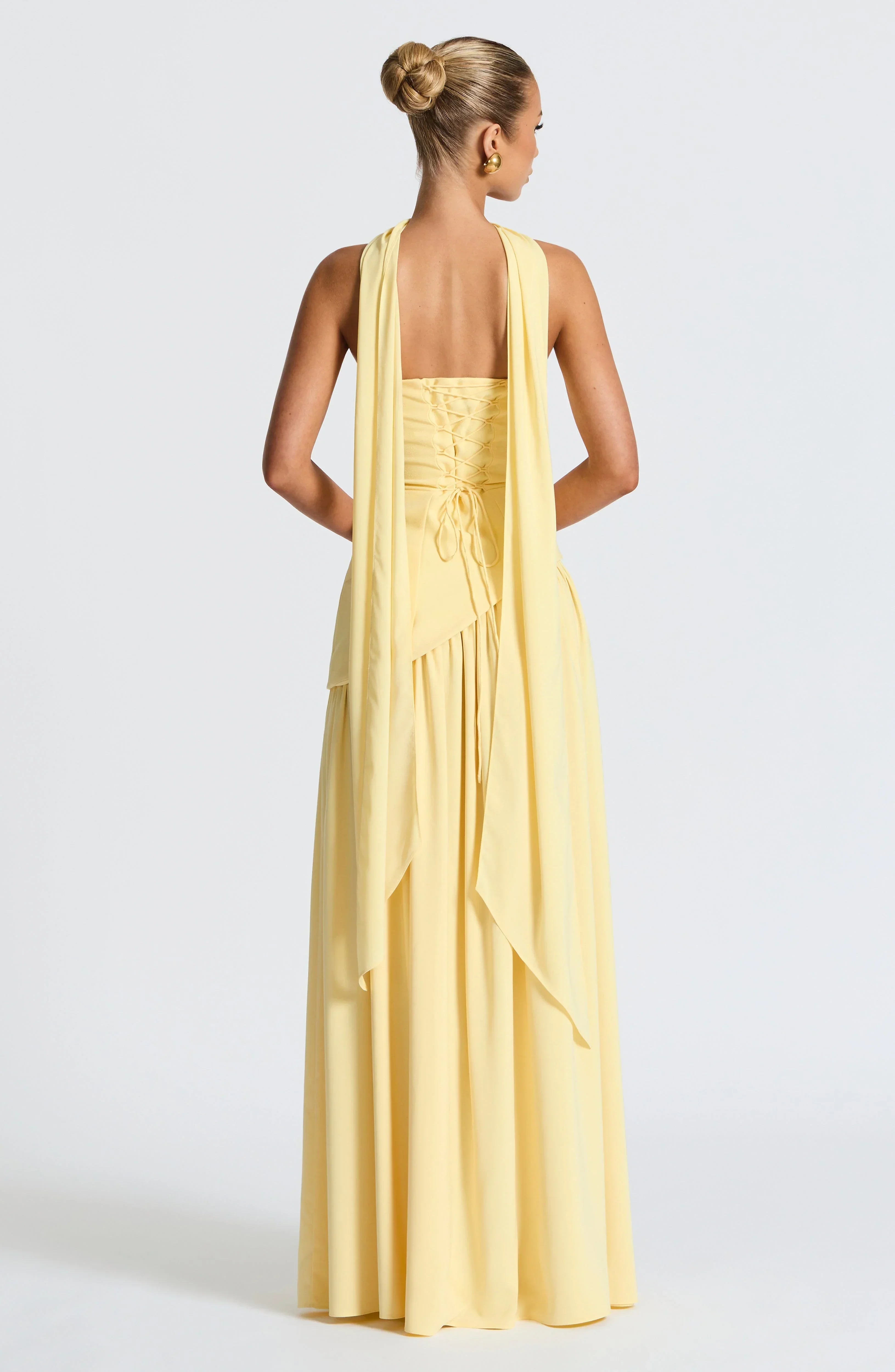 Fitted Corset Maxi Dress with Scarf Detail and Slit