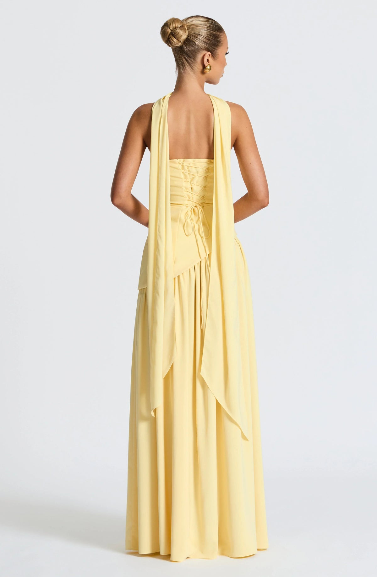Fitted Corset Maxi Dress with Scarf Detail and Slit