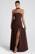 Fitted Corset Maxi Dress with Scarf Detail and Slit