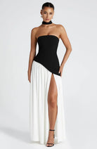 Fitted Corset Maxi Dress with Scarf Detail and Slit