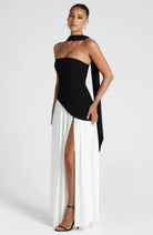Fitted Corset Maxi Dress with Scarf Detail and Slit