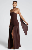 Fitted Corset Maxi Dress with Scarf Detail and Slit