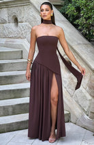 Fitted Corset Maxi Dress with Scarf Detail and Slit