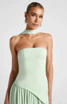 Fitted Corset Maxi Dress with Scarf Detail and Slit