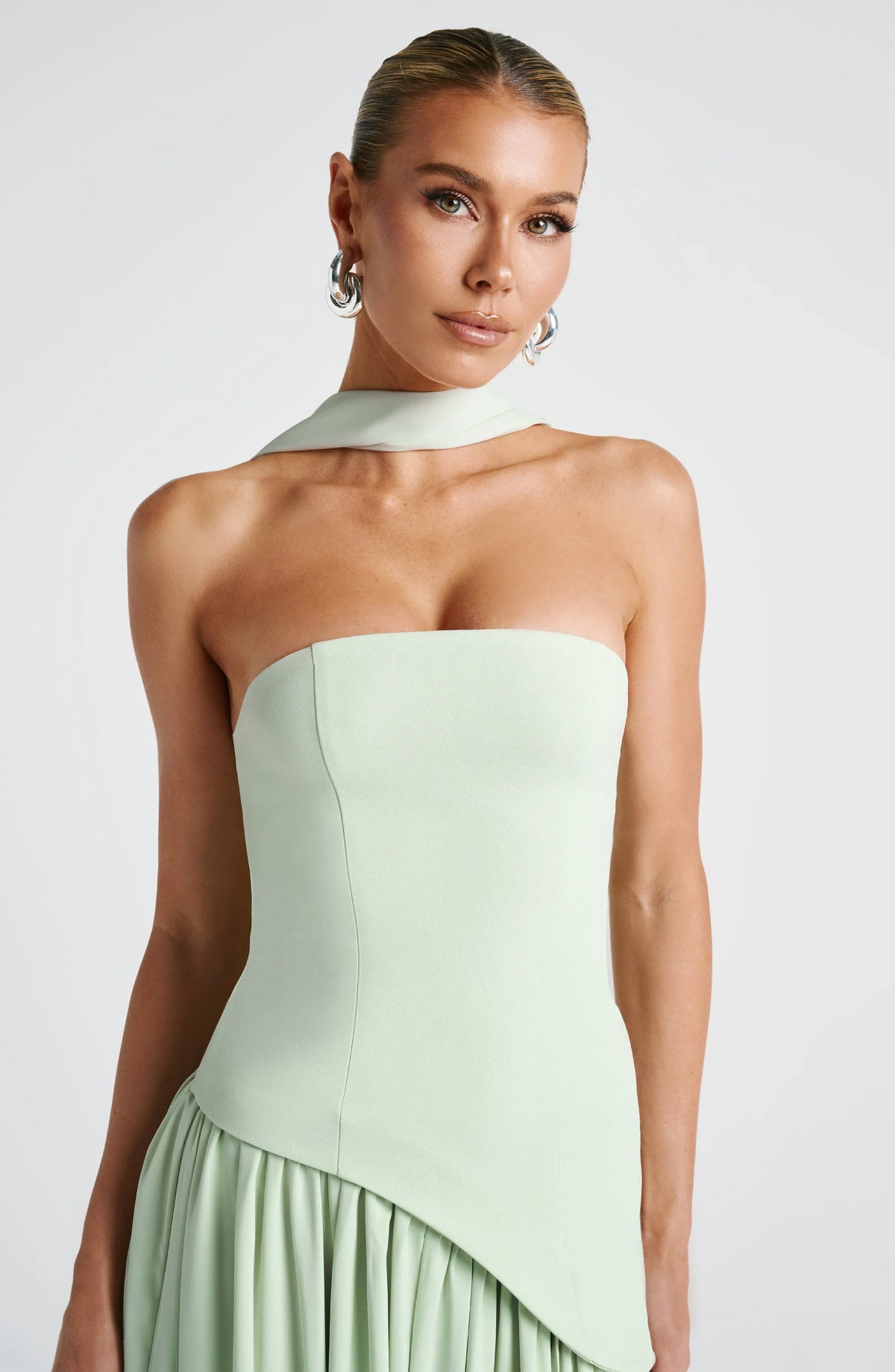Fitted Corset Maxi Dress with Scarf Detail and Slit