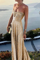 Pleated Glitter Bustier Maxi Evening Dress