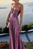 Pleated Glitter Bustier Maxi Evening Dress