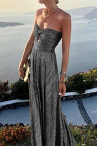 Pleated Glitter Bustier Maxi Evening Dress