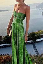 Pleated Glitter Bustier Maxi Evening Dress