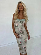 Floral Satin Corset Midi Dress